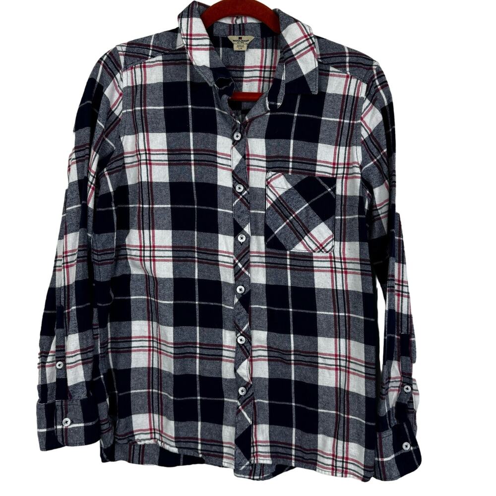 Woolrich Women's Plaid Button Down Shirt Size Large Western Navy Red Country